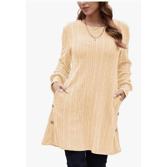 Women's Dress Long Sleeve Tunic, Crew Neck, with Pockets, Button Side SIZE L - Picture 5 of 7